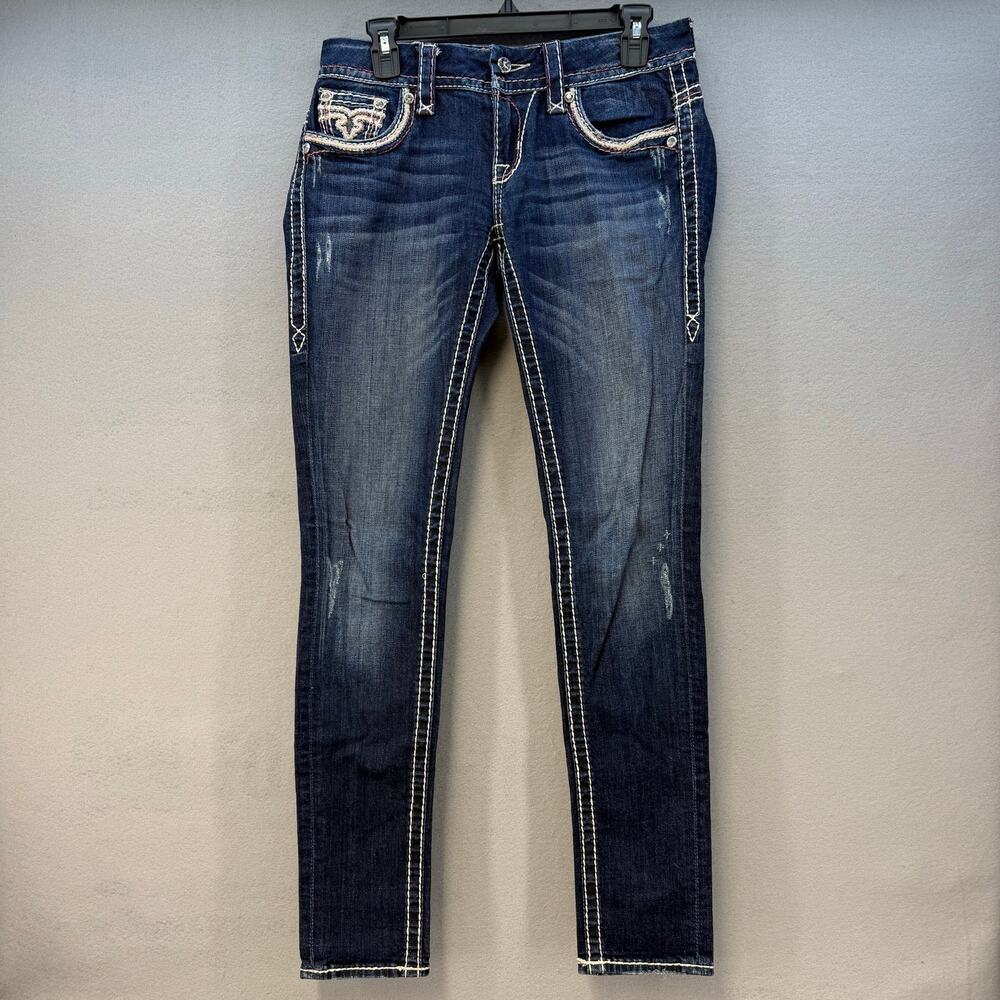 Rock Revival Jeans Women's 27 Dark Blue Luz Skinny Faux Pocket Flaps Western EUC